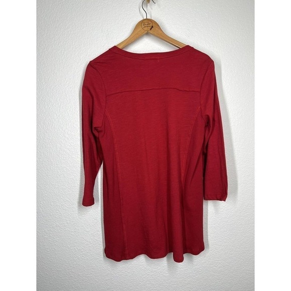 Anthropologie T.la Small S Red Long Sleeve Slub Top Ribbed Sides - Picture 5 of 5
